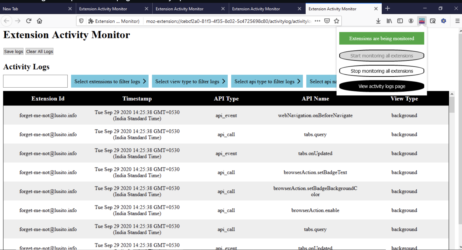 Webextension Activity Monitor screenshot 2